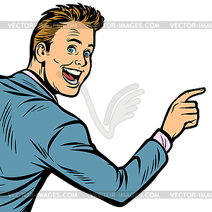 Man points to copy space. isolate - vector clipart