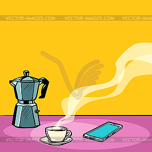 Morning hot coffee on table - vector clip art