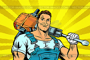 Worker with jackhammer - vector clipart