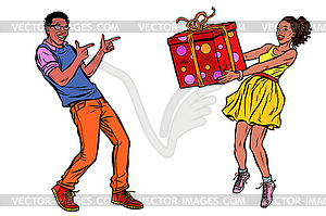 African couple with gift box - vector image