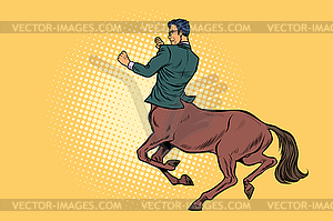 Pop art Businessman centaur ready to fight - vector image