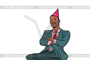 Pop art Afrikan businessman birthday greetings - vector clipart / vector image