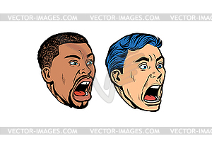 Set collection head Caucasian and African man - vector image