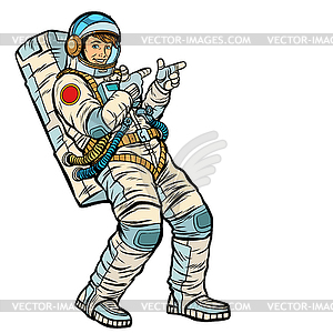 Astronaut young man points. isolate - vector clipart