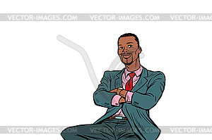 Pop art African businessman sitting - vector image
