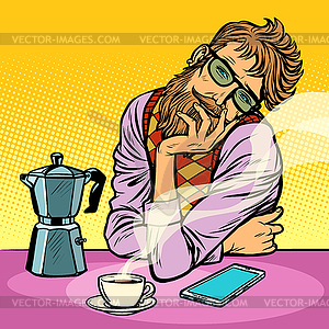 Hipster man morning coffee - vector clipart