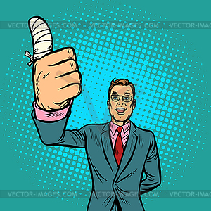 Man bandaged finger - vector clip art