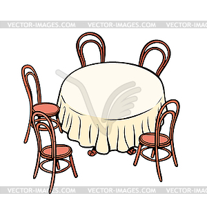 Round dining table and chairs around - vector image