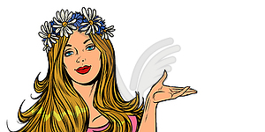 Beautiful woman in flower wreath. isolate - vector image