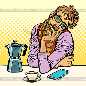 Hipster man morning coffee - vector clip art