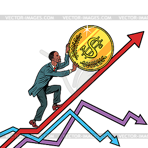 African American man roll USA dollar coin up - vector clipart