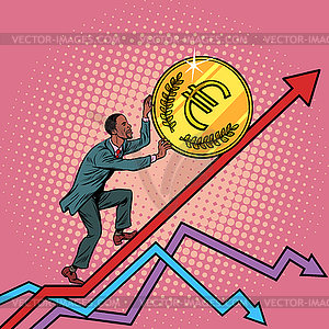 African American man roll euro coin up - vector image