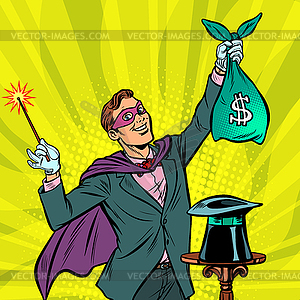 Magician with dollar money - vector clipart