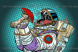 Космонавт монстр ест мухоморы. Жадность и - векторный дизайн