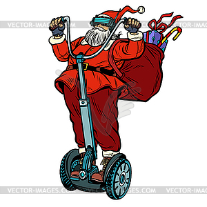 Santa Claus in VR glasses, with Christmas gifts - stock vector clipart