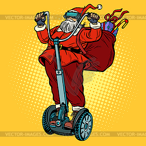 Santa Claus in VR glasses, with Christmas gifts - vector image