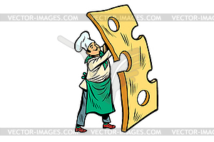 Little chef with piece of cheese - vector image
