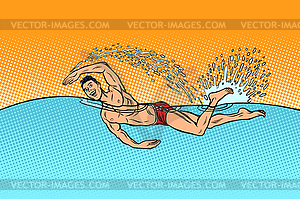 Man swimmer swims - vector image