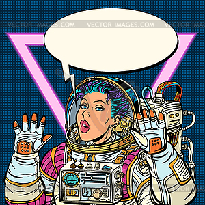 Woman astronaut Girls 80s - vector clip art