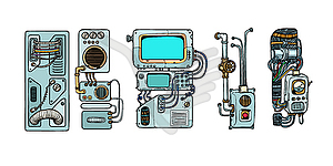 Cyberpunk robots mechanisms and machines. Details o - vector image