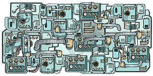 Cyberpunk robots mechanisms and machines. Details o - vector clipart