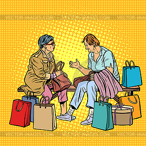 Older women girlfriends shopping - vector image