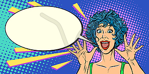 Surprise woman, pop art style woman 80s - vector clipart