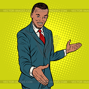 Африканский бизнесмен, рукопожатие - векторный графический клипарт