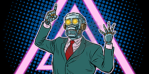 Cyberpunk 80s style. emotional speaker robot, - royalty-free vector clipart