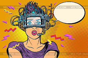 Surprised woman in VR glasses - vector clip art