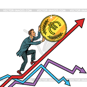 Businessman roll euro coin up - vector clip art