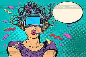 Surprised woman in vr glasses - vector image