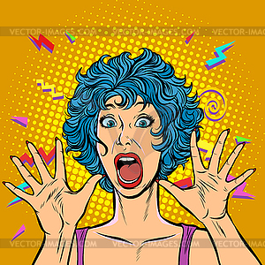 Woman panic, fear, surprise gesture. Girls 80s - vector clipart / vector image