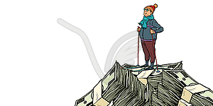 Skier, Money dollars mountaintop. isolate - color vector clipart