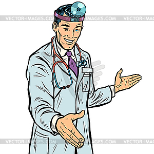 Doctor therapist surgeon handshake - color vector clipart