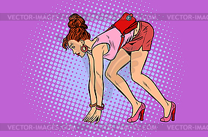 Running sports. beautiful woman in starting position - vector image