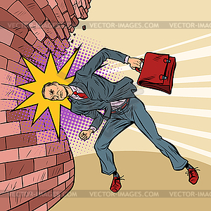 Businessman breaks wall with his head - vector clipart