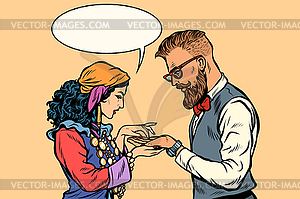 Gypsy palmist and hipster - vector clipart