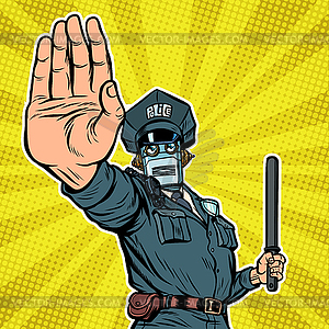 Stop hand gesture. Robot policeman - royalty-free vector image