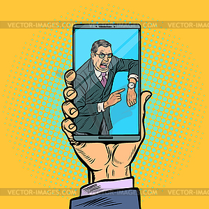 Video call boss. man is late - vector clip art