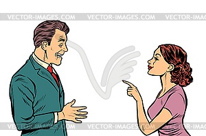 Business woman talking to businessman - vector clip art