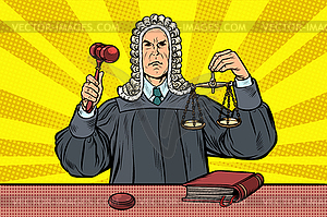 Judge with hammer. scales of justice - vector image