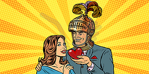 Woman and man knight heart love - vector clipart