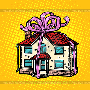 House gift, real estate. in festive tape - stock vector clipart
