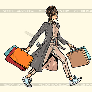 Modern woman with shopping bags - vector clip art