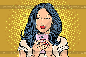 Woman looking at smartphone - vector image