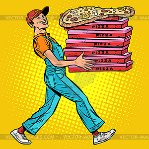 Young man pizza boy, food delivery - vector image