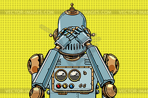 Robot covered his eyes - stock vector clipart