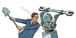 Man fights with robot - vector clip art