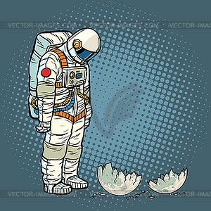Guilty astronaut looks at ruined moon - vector clipart